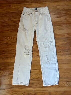 Urban Outfitters White Distressed Wide-Leg Jeans